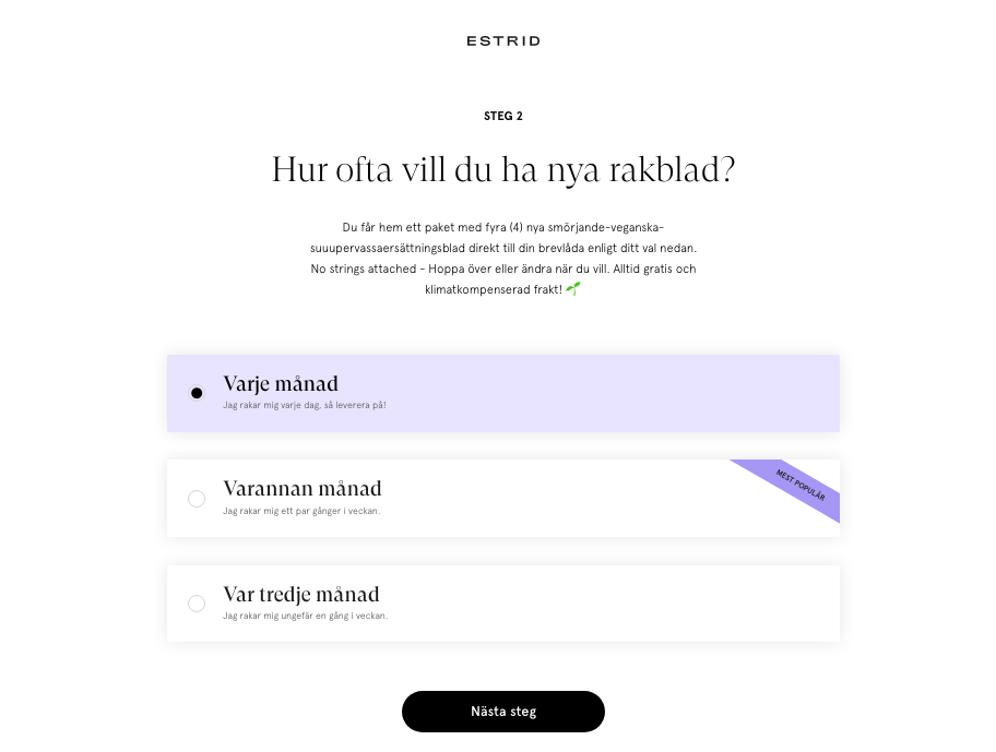 2. Estrid - Starter kit - Välj hur ofta du vill ha produkten